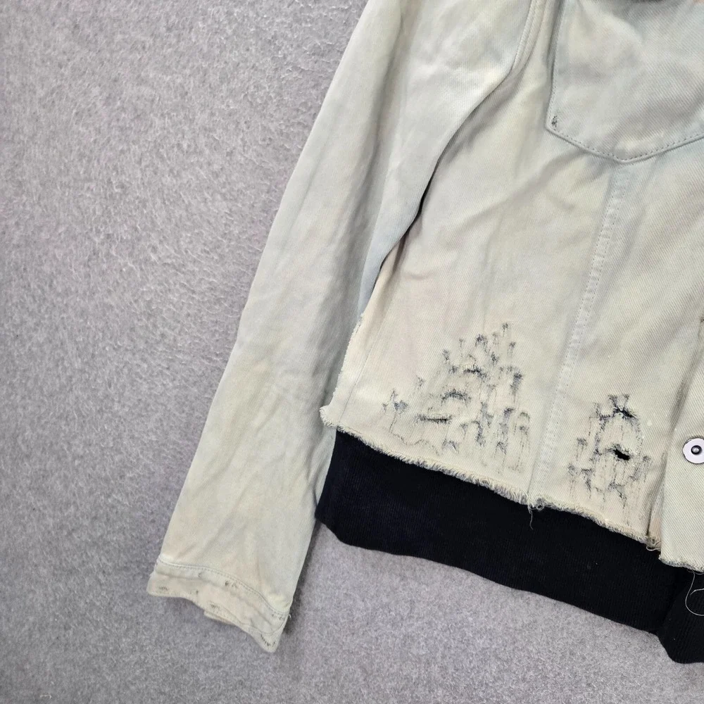 Free People Women Jacket Small Layer‎ Denim Hooded Weave Distress Teen Wolf